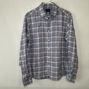 UNTUCKit Berardo Button Up 100% Linen Shirt Mens Size Medium Blue Red Plaid EUC